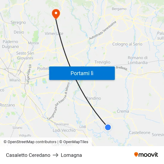 Casaletto Ceredano to Lomagna map