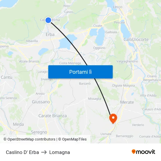 Caslino D' Erba to Lomagna map