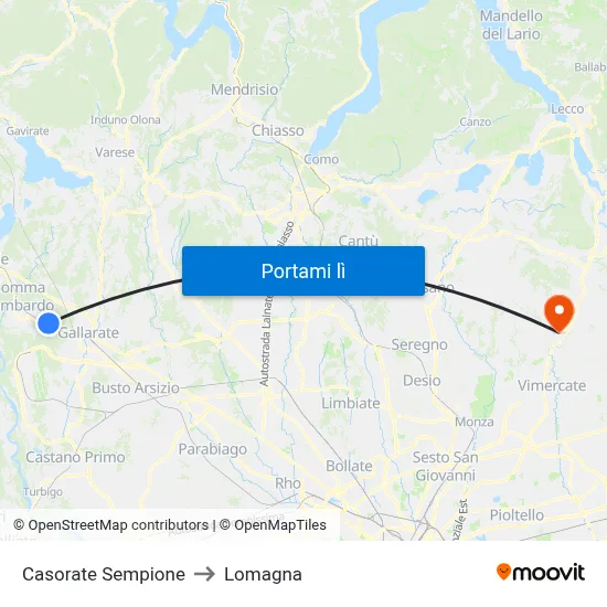 Casorate Sempione to Lomagna map