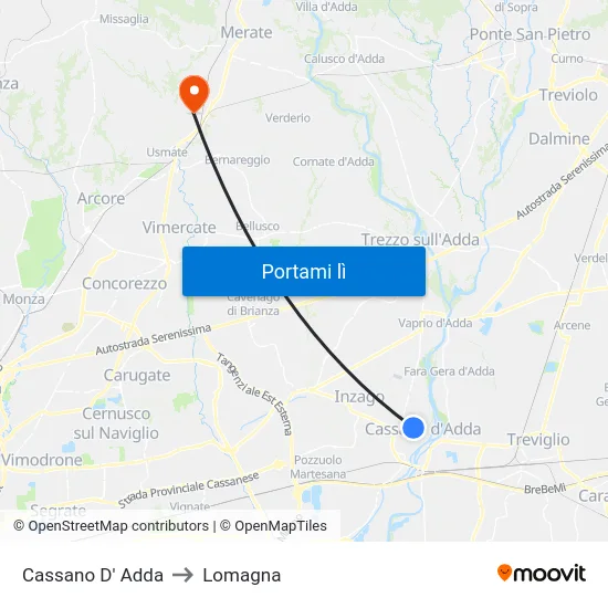 Cassano D' Adda to Lomagna map