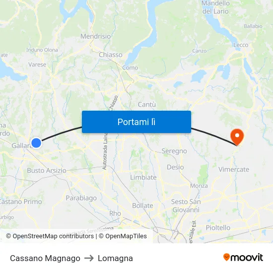 Cassano Magnago to Lomagna map