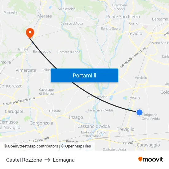 Castel Rozzone to Lomagna map