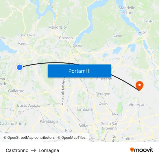 Castronno to Lomagna map