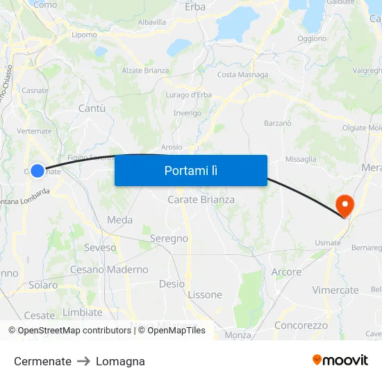 Cermenate to Lomagna map