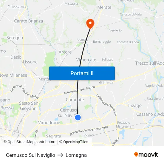 Cernusco Sul Naviglio to Lomagna map
