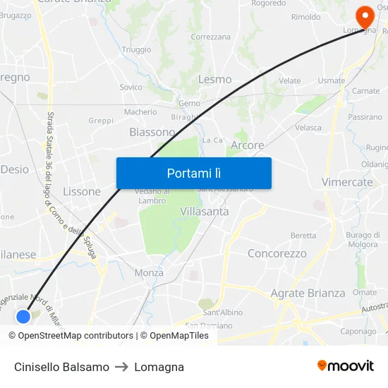 Cinisello Balsamo to Lomagna map