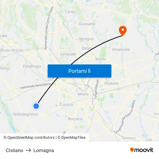 Cisliano to Lomagna map