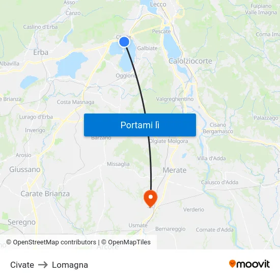 Civate to Lomagna map