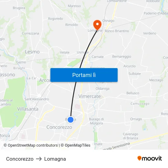 Concorezzo to Lomagna map