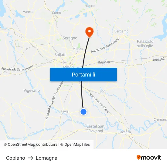 Copiano to Lomagna map