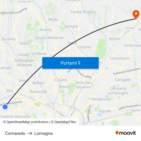 Cornaredo to Lomagna map