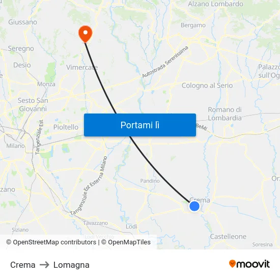 Crema to Lomagna map