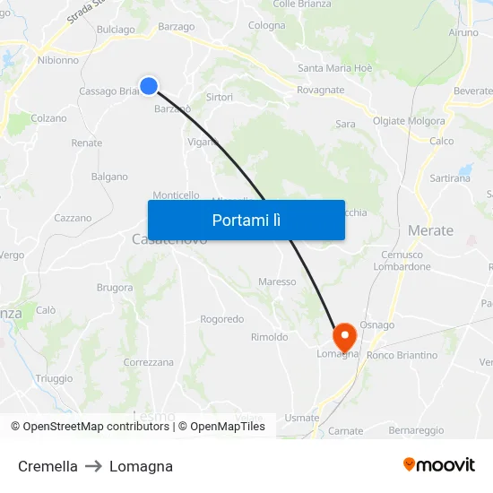 Cremella to Lomagna map