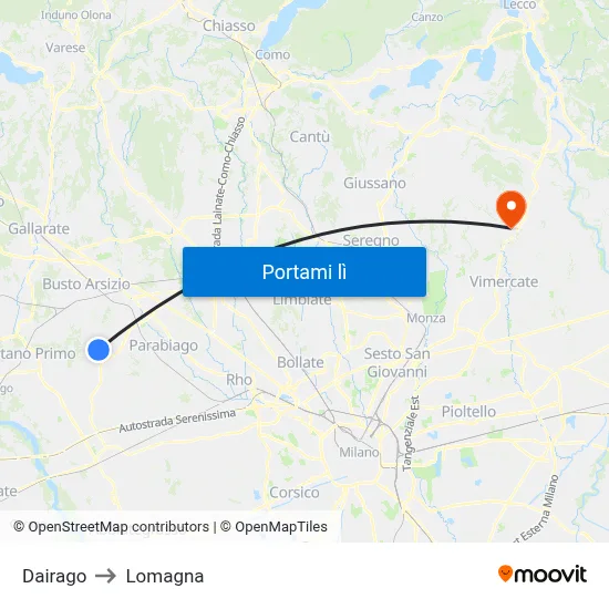 Dairago to Lomagna map