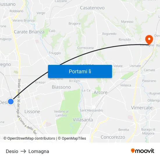 Desio to Lomagna map