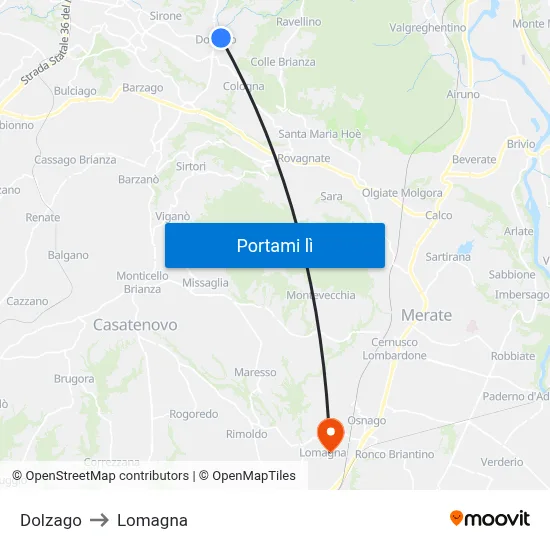 Dolzago to Lomagna map