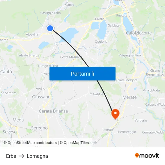 Erba to Lomagna map