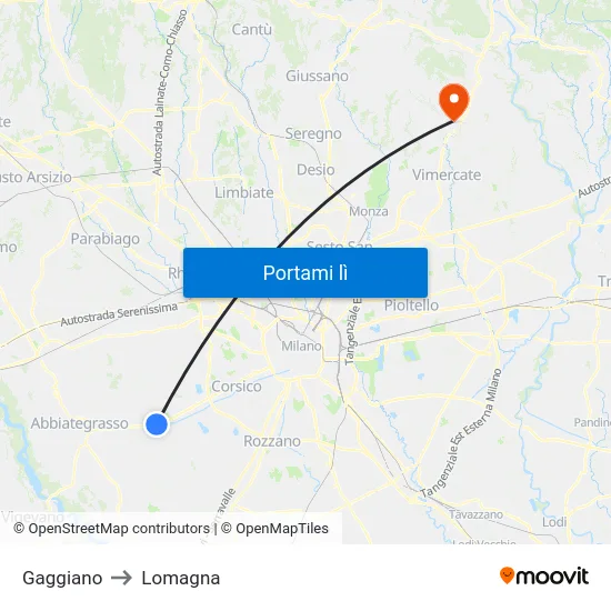 Gaggiano to Lomagna map