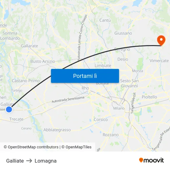 Galliate to Lomagna map