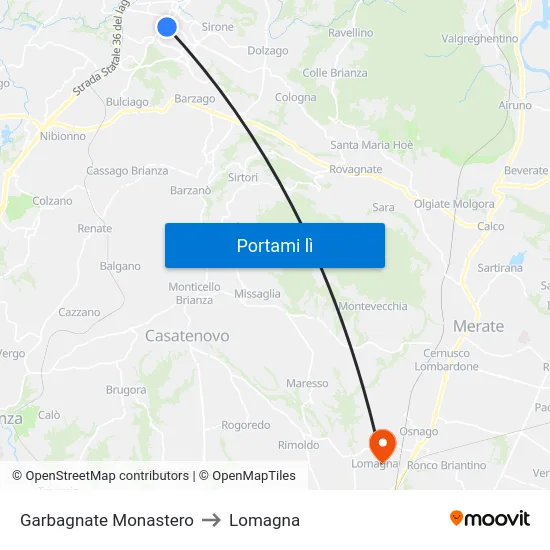 Garbagnate Monastero to Lomagna map