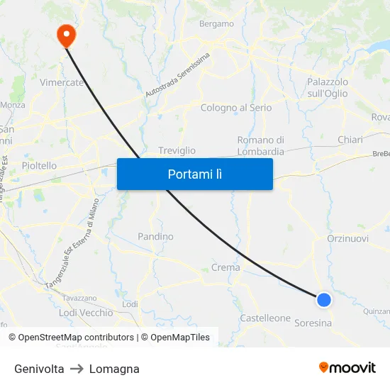 Genivolta to Lomagna map