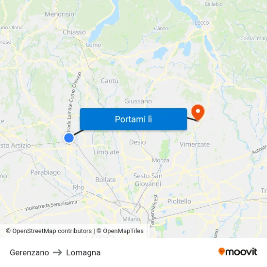 Gerenzano to Lomagna map