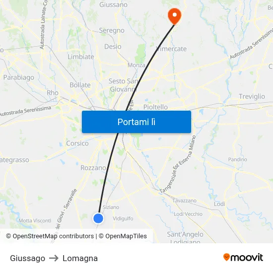 Giussago to Lomagna map