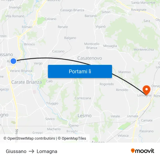 Giussano to Lomagna map