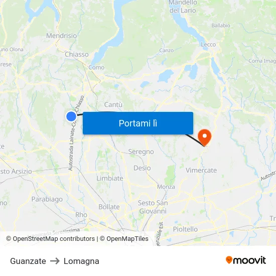 Guanzate to Lomagna map