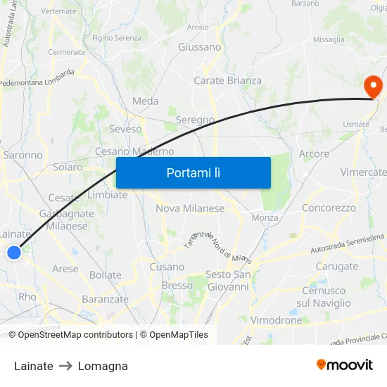 Lainate to Lomagna map