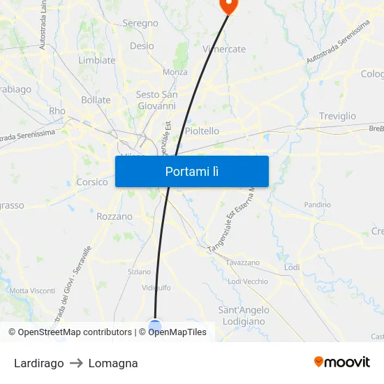 Lardirago to Lomagna map