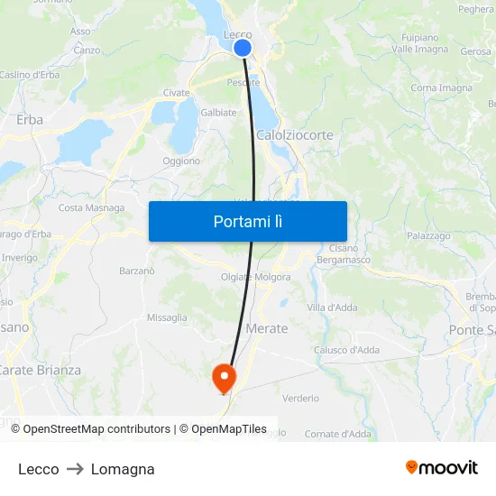 Lecco to Lomagna map