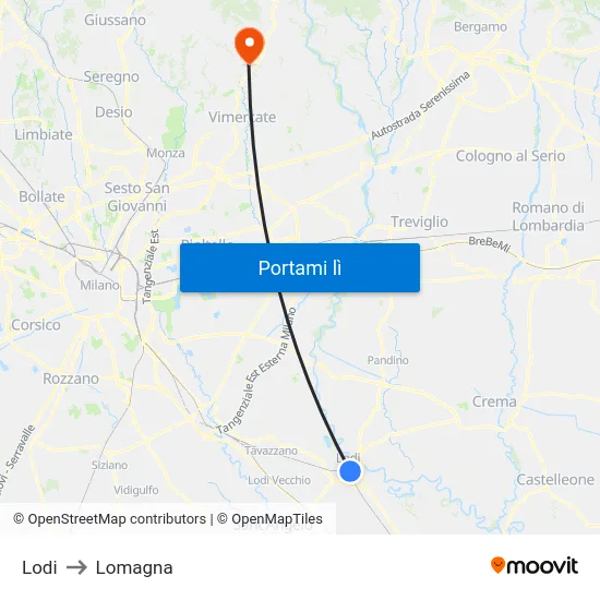 Lodi to Lomagna map