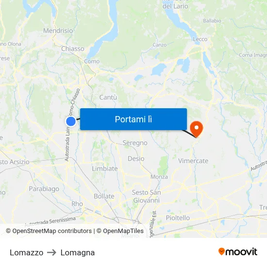 Lomazzo to Lomagna map