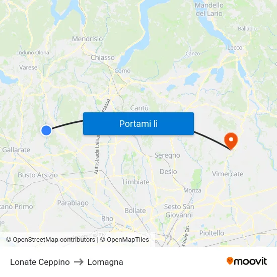 Lonate Ceppino to Lomagna map