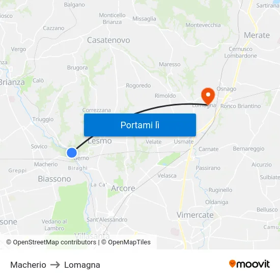 Macherio to Lomagna map