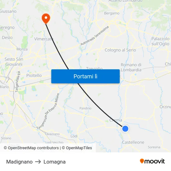 Madignano to Lomagna map