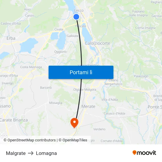 Malgrate to Lomagna map