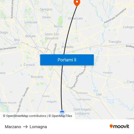 Marzano to Lomagna map