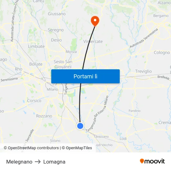 Melegnano to Lomagna map