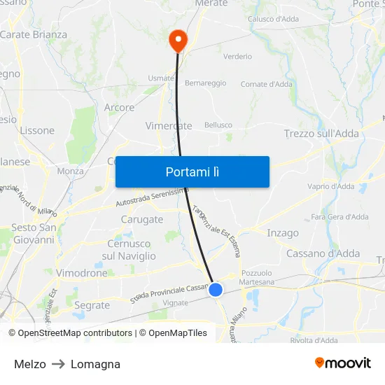 Melzo to Lomagna map