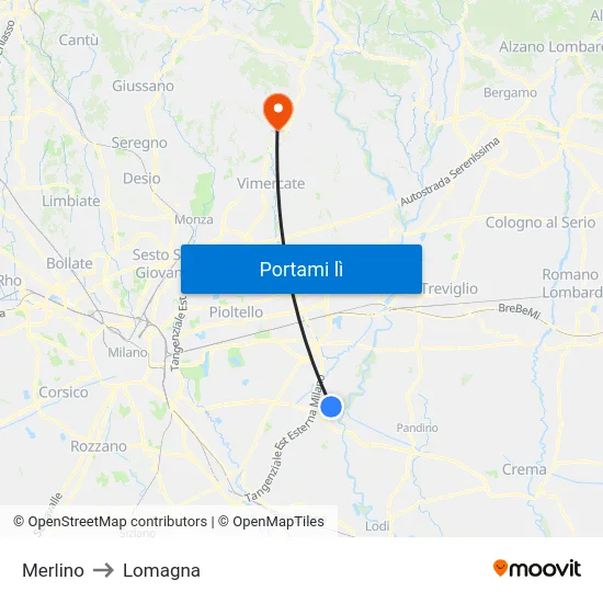 Merlino to Lomagna map