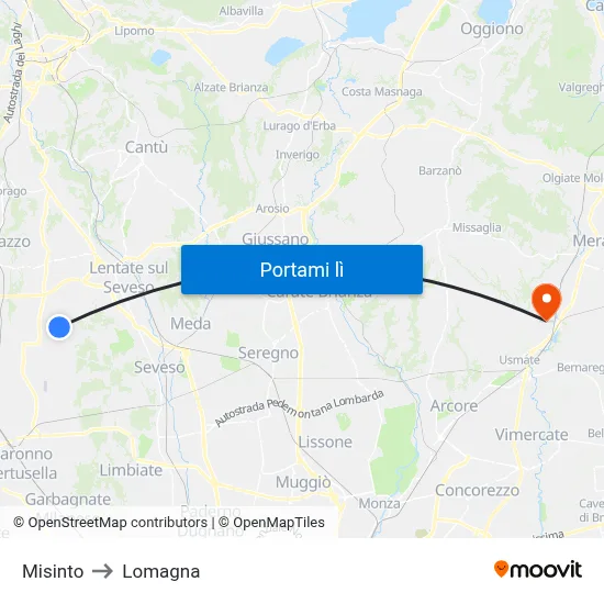 Misinto to Lomagna map