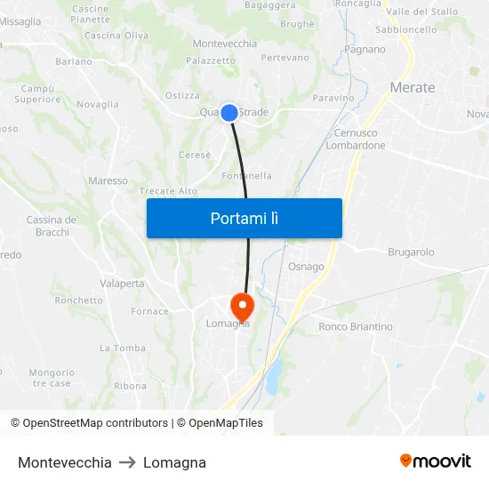 Montevecchia to Lomagna map