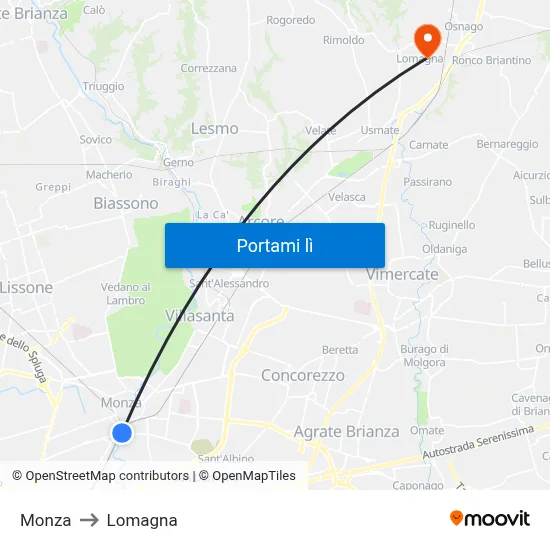 Monza to Lomagna map