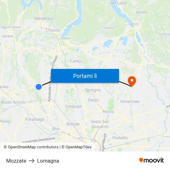 Mozzate to Lomagna map