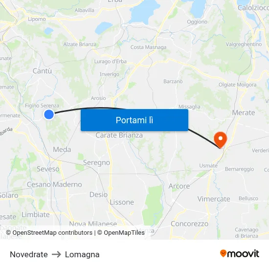 Novedrate to Lomagna map