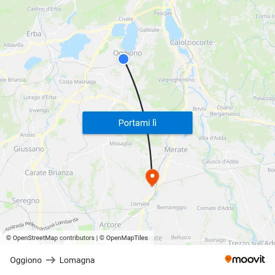 Oggiono to Lomagna map