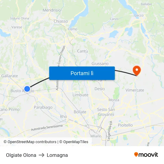 Olgiate Olona to Lomagna map