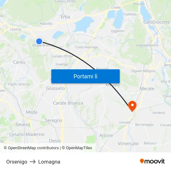 Orsenigo to Lomagna map